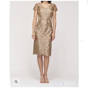 J.S. Collection 16 A Viva V Neck Cocktail Dress Almond Buff Beige Lace NWT $248